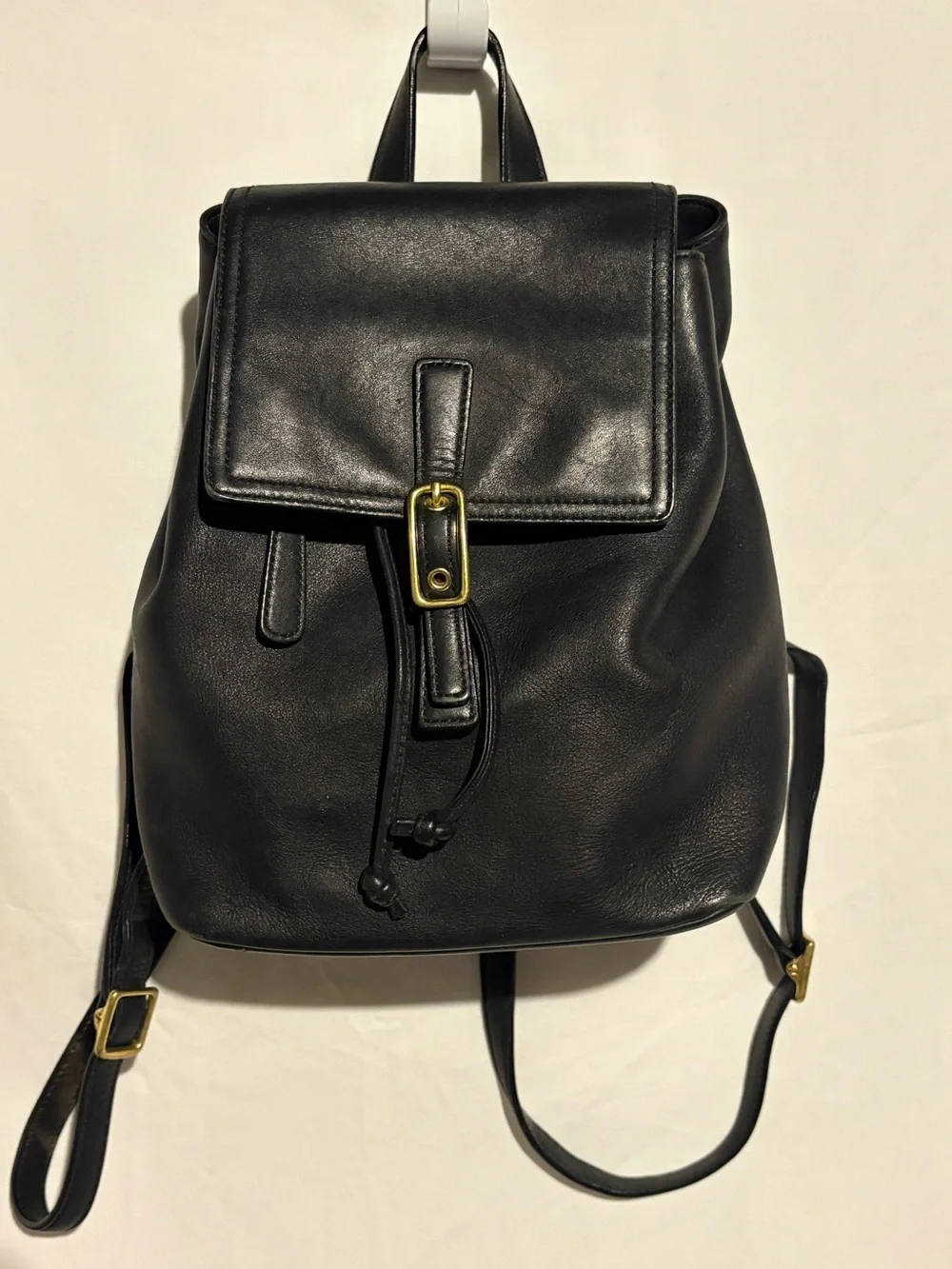 Y2K Coach Black Leather Backpack Drawstring Brass Hardware